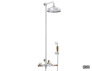 1935 WOOD - Wall-mounted brass shower panel with overhead shower _ RVB