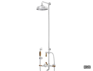 1935 WOOD - Wall-mounted brass shower panel with overhead shower _ RVB