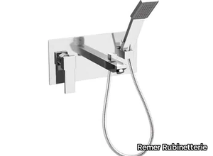 QUBIKA - Wall-mounted bathtub mixer with hand shower with plate _ Remer Rubinetterie