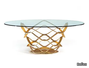 NEOLITICO - Round glass and iron dining table _ Reflex