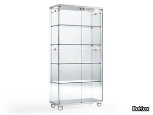 COMPOSITA - Open divider glass bookcase with casters _ Reflex