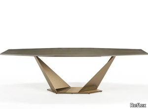 QUARTZ 72 - Octagonal glass table with metal base _ Reflex