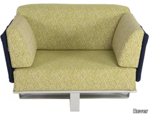 VIAREGGIO - Upholstered fabric, steel, rope garden armchair with armrest _ Rever