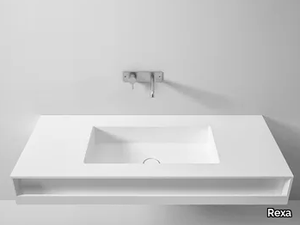 RETTANGOLARE LAVABI - Wall-mounted Corian® washbasin with towel rail _ Rexa