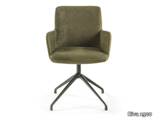 SOFT ARM - Swivel trestle-based leather chair with armrests _ Riva 1920