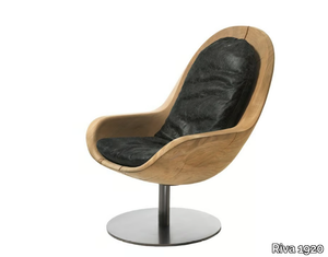 CREUS - Swivel cedarwood and leather armchair with armrests _ Riva 1920