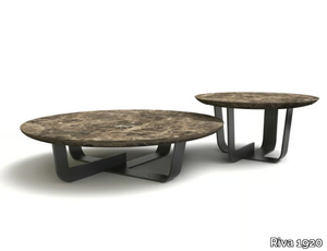 KOHI MARBLE - Low round coffee table with marble top and iron base _ Riva 1920