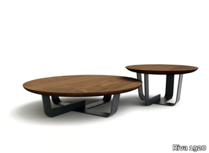 KOHI WOOD - Low round coffee table with solid wood top and iron base _ Riva 1920