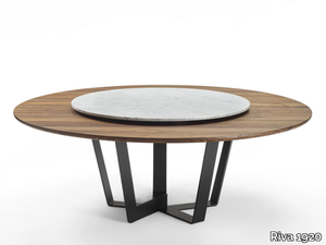 KOHI TABLE - Round solid wood table with marble Lazy Susan _ Riva 1920