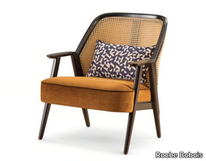 WEG - Armchair in beech and wicker with velvet seat _ Roche Bobois