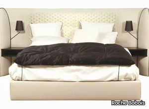 CHERCHE MIDI - Tanned leather double bed with tufted headboard _ Roche Bobois