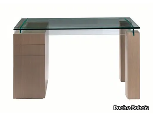 TÉNÉRÉ - Rectangular wood and glass writing desk with drawers _ Roche Bobois