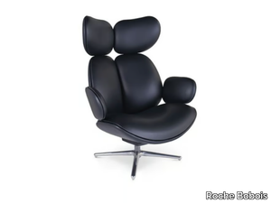 PULP - Swivel leather armchair with headrest with 4-spoke base _ Roche Bobois