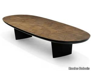 PATCHWORK - Low oval solid wood coffee table _ Roche Bobois