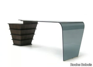 STRATOS - Rectangular glass writing desk with drawers _ Roche Bobois