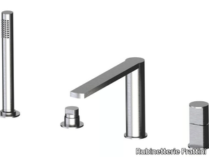 BORGIA 89029A - 4 hole single handle stainless steel bathtub tap with hand shower _ Rubinetterie Frattini