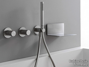 3.6 - Wall-mounted stainless steel bathtub mixer with overhead shower _ Rubinetterie Treemme