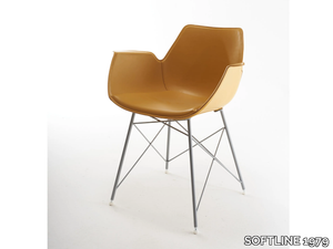 NITA A TRC - Tanned leather chair with armrests and metal legs _ SOFTLINE 1979