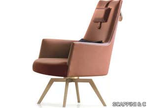 SMOKE N16 - Trestle-based leather armchair with armrests _ SCAPPINI & C