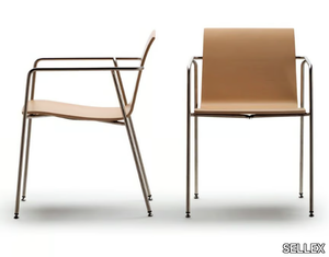 IRINA - Stainless steel and wood chair with armrests _ SELLEX