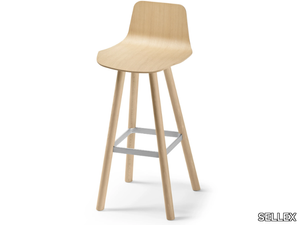 SET - High trestle-based wooden stool with footrest _ SELLEX