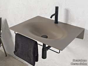 VEIL - Wall-mounted ceramic washbasin with towel rail _ Scarabeo Ceramiche