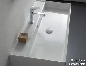 TEOREMA 2.0 - Wall-mounted rectangular ceramic washbasin _ Scarabeo Ceramiche