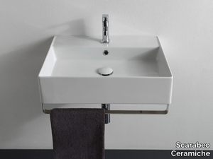 TEOREMA 2.0 - Rectangular ceramic washbasin with towel rail _ Scarabeo Ceramiche