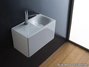 MINI CUBE - Rectangular wall-mounted ceramic handrinse basin _ Scarabeo Ceramiche