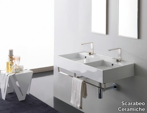 TEOREMA 2.0 - Wall-mounted double ceramic washbasin _ Scarabeo Ceramiche