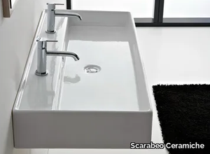 TEOREMA 120R B - Wall-mounted double ceramic washbasin _ Scarabeo Ceramiche