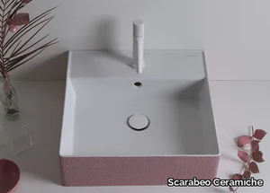 TEOREMA 2.0 QUADROTTO - Countertop square ceramic washbasin with overflow _ Scarabeo Ceramiche