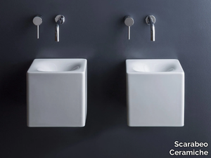 MINI CUBE - Square wall-mounted ceramic handrinse basin _ Scarabeo Ceramiche