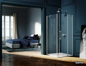 ETERNA - Corner tempered glass shower cabin with hinged door _ Samo