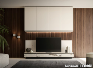 SCACCO - Sectional wooden storage wall with integrated lighting _ Santalucia Mobili