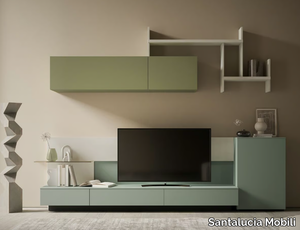 SCACCO - Sectional wooden storage wall with lateral modules _ Santalucia Mobili