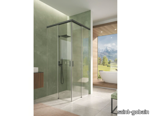 GOCCIA35 - Square corner glass shower cabin with sliding door _ saint-gobain