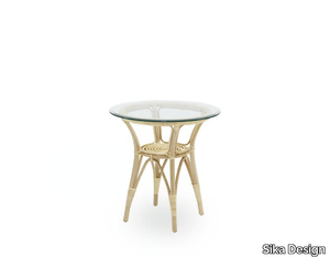 TONY - Round rattan and glass high side table _ Sika Design