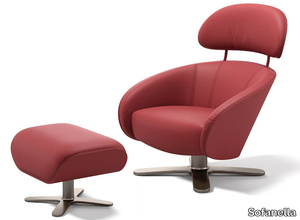 DOLCE - Swivel leather armchair with armrests with 4-spoke base _ Sofanella