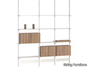 PIRA G2 - Open floor-ceiling mounted aluminium and wood bookcase _ String Furniture