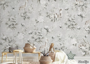 BAMBI FEAT EUCALYPTUS - GRAY - Kids wallpaper with floral pattern _ Studijo