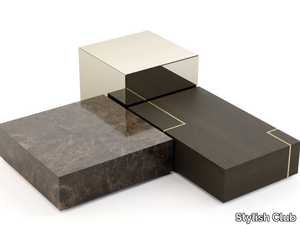 FORTUNE - Low wooden, marble and glass coffee table _ Stylish Club