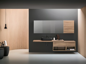 HITO - Single wall-mounted wooden vanity unit with mirror _ ARBLU