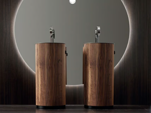 MONOLITE - COMPOSITION UNIKO - Freestanding washbasin covered in walnut _ Arcom