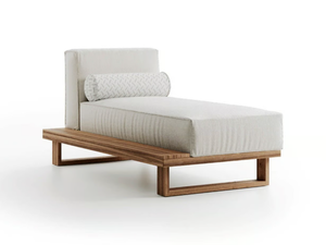 9.ZERO LEFT CHAISE LONGUE - Teak and fabric sun lounger _ Atmosphera