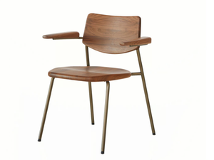 PIPE - Stackable stainless steel and solid wood chair with armrests _ BassamFellows