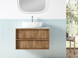 NICOL 03 - Wall-mounted wooden vanity unit with drawers _ Blubbain