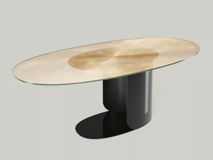 BISBEE - Oval table with metal base and glass top _ Borzalino