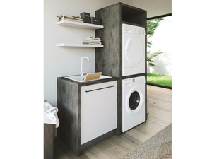 SMARTOP - COMPOSITION 17 - Tall sectional melamine-faced chipboard laundry room cabinet with sink _ COLAVENE