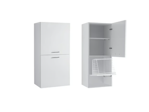 BRAVA 9 - Tall wall-mounted chipboard laundry room cabinet with laundry container _ COLAVENE